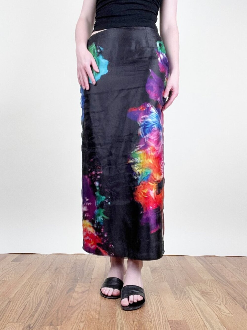 Vintage 90s Y2K Midi Skirt Sheer Formal Cocktail Party Wedding Guest 90's 2000's